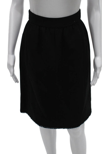 Chanel Women Black Wool Straight Pencil Skirt Zip Knee Length Size 36