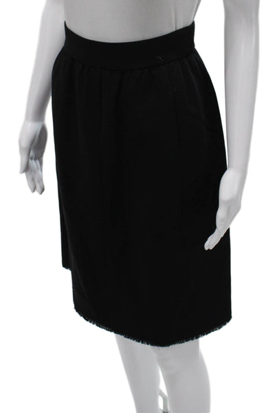 Chanel Women Black Wool Straight Pencil Skirt Zip Knee Length Size 36