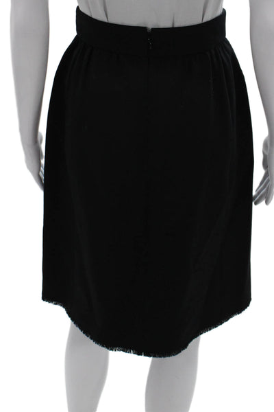 Chanel Women Black Wool Straight Pencil Skirt Zip Knee Length Size 36