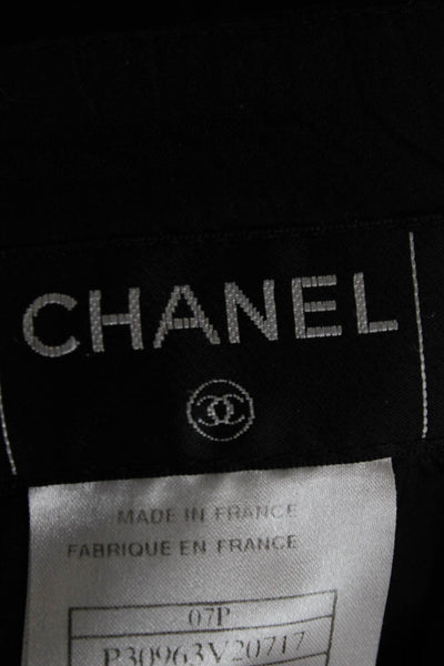 Chanel Women Black Wool Straight Pencil Skirt Zip Knee Length Size 36