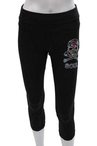 Lululemon x SoulCycle Womens Capri Leggings Black Nylon Skull Size 8
