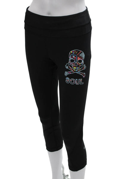 Lululemon x SoulCycle Womens Capri Leggings Black Nylon Skull Size 8