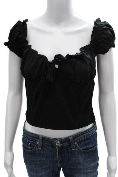 I. Am. Gia. Women Cropped Blouse Black Sweetheart Tie Cap Sleeve Size L