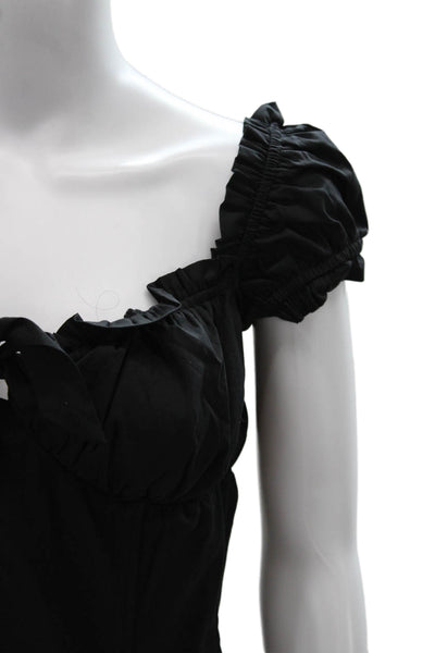 I. Am. Gia. Women Cropped Blouse Black Sweetheart Tie Cap Sleeve Size L