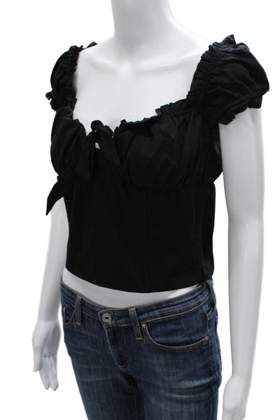 I. Am. Gia. Women Cropped Blouse Black Sweetheart Tie Cap Sleeve Size L