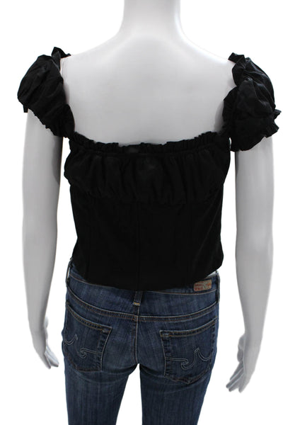 I. Am. Gia. Women Cropped Blouse Black Sweetheart Tie Cap Sleeve Size L