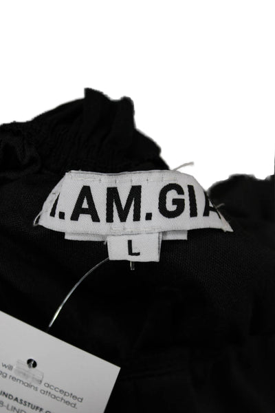 I. Am. Gia. Women Cropped Blouse Black Sweetheart Tie Cap Sleeve Size L