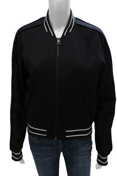 Torn by Ronny Kobo Womens Bomber Jacket Black Wool Blend Zip Size M