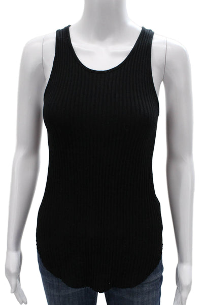 Enza Costa Women Basic Tank Black Cotton Scoop Neck Sleeveless Size M