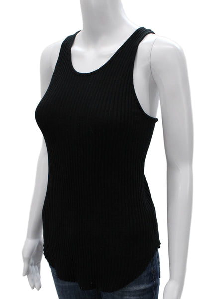 Enza Costa Women Basic Tank Black Cotton Scoop Neck Sleeveless Size M