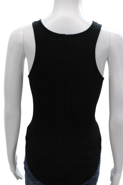 Enza Costa Women Basic Tank Black Cotton Scoop Neck Sleeveless Size M