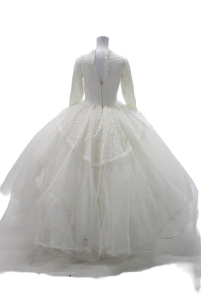 Edgardo Womens Back Zip 3/4 Sleeve Embroidered Tulle Wedding Dress White Small