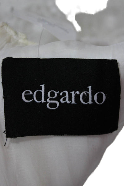 Edgardo Womens Back Zip 3/4 Sleeve Embroidered Tulle Wedding Dress White Small