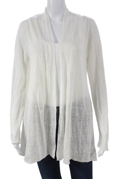 White + Warren Women Cardigan Linen V-Neck White Long Sleeve Size S