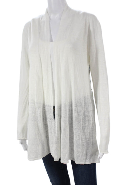 White + Warren Women Cardigan Linen V-Neck White Long Sleeve Size S
