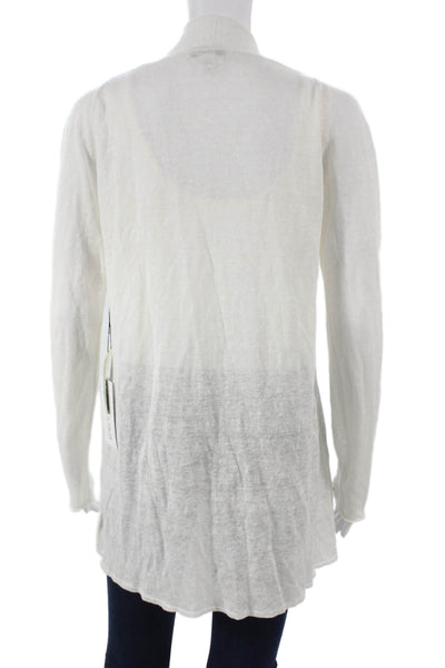 White + Warren Women Cardigan Linen V-Neck White Long Sleeve Size S
