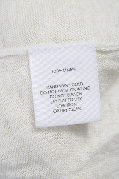White + Warren Women Cardigan Linen V-Neck White Long Sleeve Size S