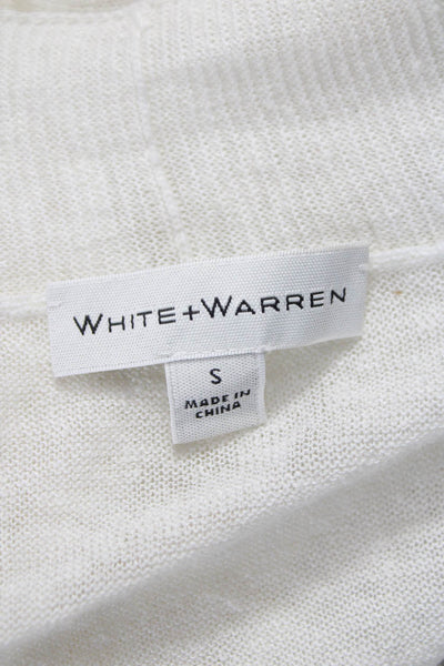 White + Warren Women Cardigan Linen V-Neck White Long Sleeve Size S