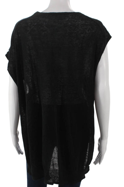 Inhabit Womens Linen V-Neck Short Sleeve Basic T-Shirt Black Size S