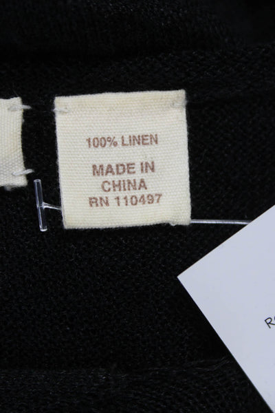 Inhabit Womens Linen V-Neck Short Sleeve Basic T-Shirt Black Size S