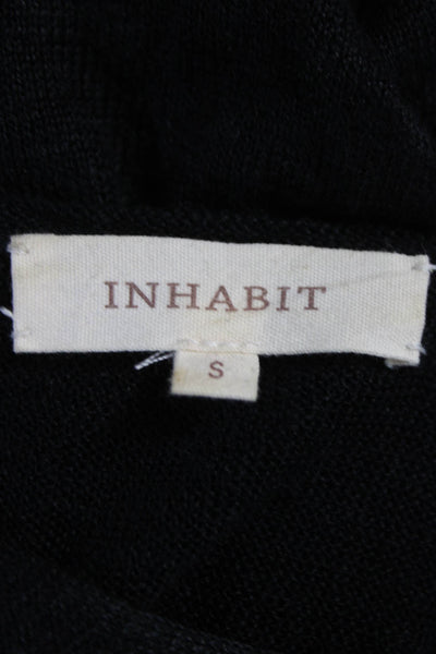 Inhabit Womens Linen V-Neck Short Sleeve Basic T-Shirt Black Size S