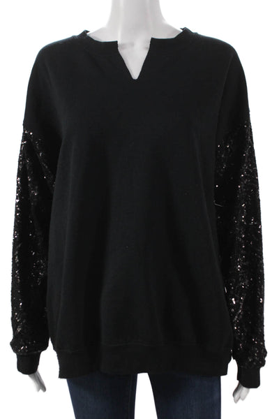 Jet John Eshaya Womens Black V-Neck Pullover Sweatshirt Long Sleeve Size M