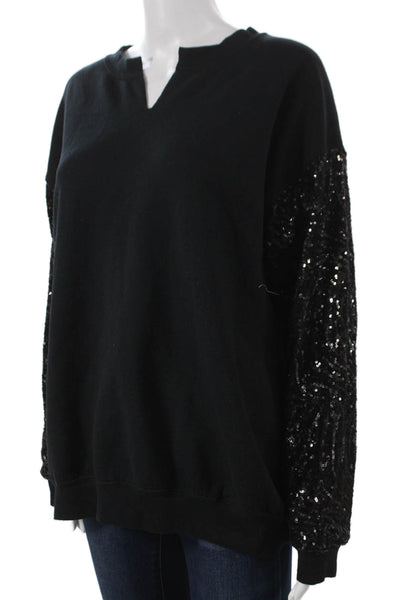 Jet John Eshaya Womens Black V-Neck Pullover Sweatshirt Long Sleeve Size M