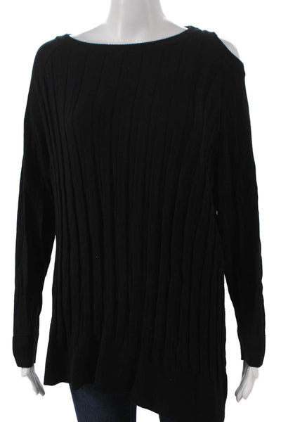 Planet by Lauren G Womens Black Pima Cotton Boatneck Pullover Sweater Size One