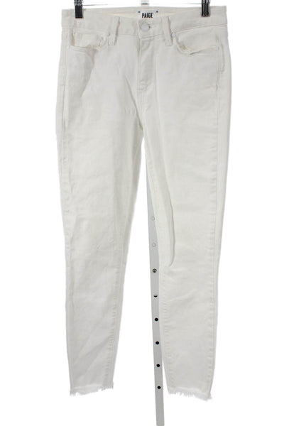 Paige Womens Ankle Jeans White Cotton Mid Rise Button Size 28