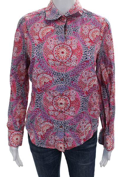 Robert Graham Womens Geometric Pink Cotton Button-Up Long-Sleeve Size L