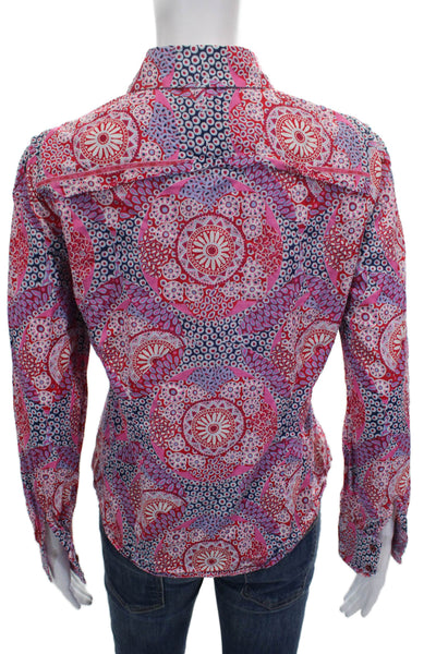 Robert Graham Womens Geometric Pink Cotton Button-Up Long-Sleeve Size L