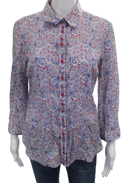 Robert Graham Womens Collared Paisley Cotton Long Sleeve Button-Up Top Size L