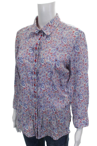 Robert Graham Womens Collared Paisley Cotton Long Sleeve Button-Up Top Size L