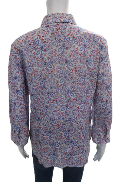 Robert Graham Womens Collared Paisley Cotton Long Sleeve Button-Up Top Size L