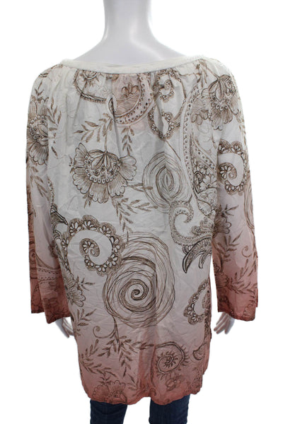 Robert Graham Womens White Paisley V-Neck Tunic Blouse Long Sleeve Size XL