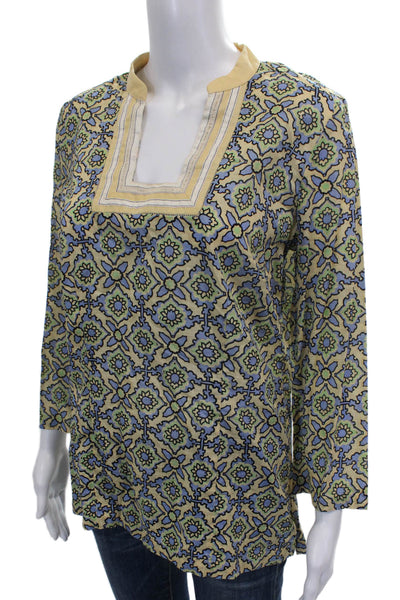 Robert Graham Women Tunic Blouse Beige Cotton Geometric Long Sleeve Size M