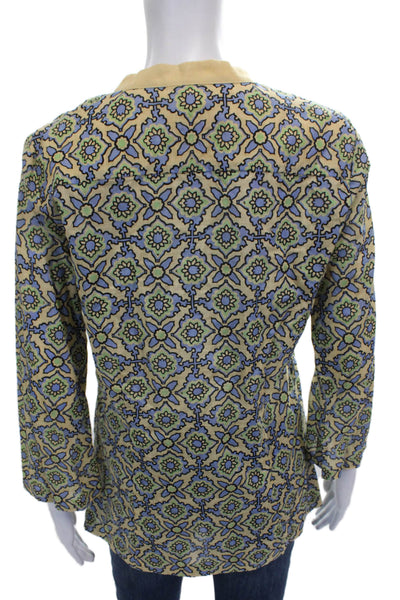 Robert Graham Women Tunic Blouse Beige Cotton Geometric Long Sleeve Size M