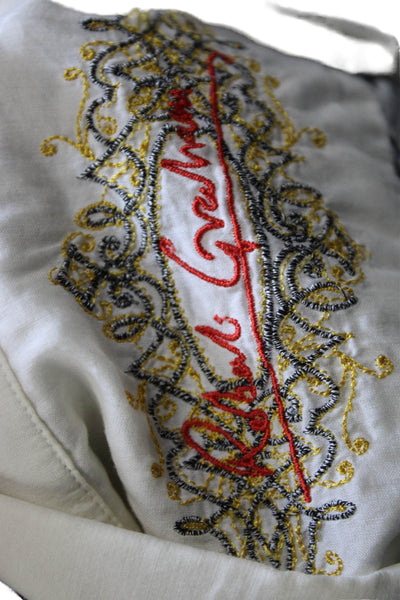 Robert Graham Women Button-Up Cotton Floral Collared 3/4 Sleeve White Size L