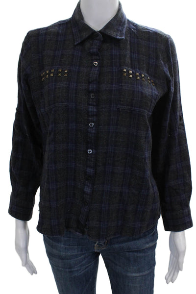 Robert Graham Women Collared Plaid Cotton Long Sleeve Button Up Blouse Size L