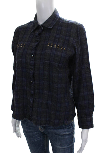 Robert Graham Women Collared Plaid Cotton Long Sleeve Button Up Blouse Size L
