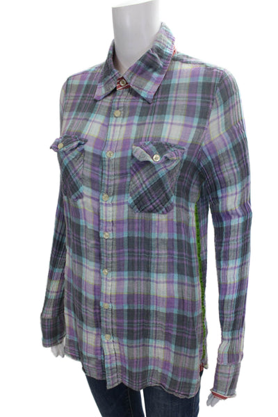 Vintage Havana Women Purple Cotton Plaid Button-Up Tunic Size M
