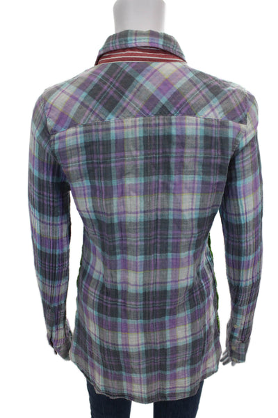 Vintage Havana Women Purple Cotton Plaid Button-Up Tunic Size M