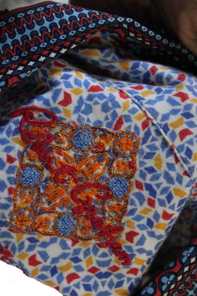 Robert Graham Women White Cotton Geometric Collared Button-Up Size L