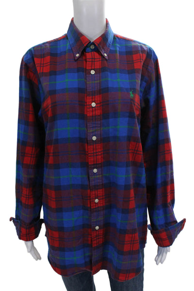 Ralph Lauren Mens Button-Down Blue Plaid Performance Flannel Shirt Size M