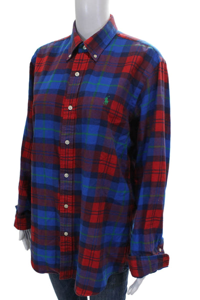 Ralph Lauren Mens Button-Down Blue Plaid Performance Flannel Shirt Size M