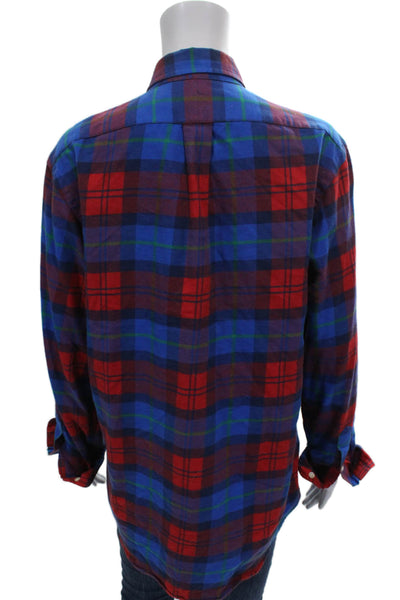 Ralph Lauren Mens Button-Down Blue Plaid Performance Flannel Shirt Size M