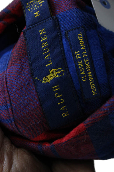 Ralph Lauren Mens Button-Down Blue Plaid Performance Flannel Shirt Size M