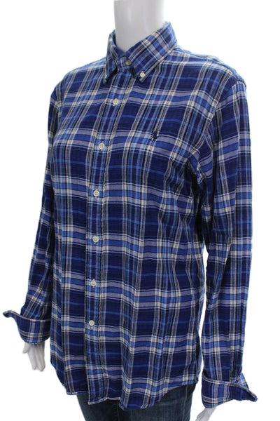 Ralph Lauren Women Plaid Cotton Collared Button-Up Long Sleeve Blue Size S