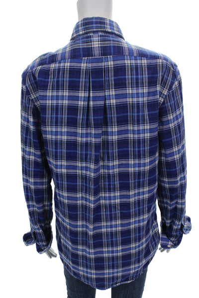 Ralph Lauren Women Plaid Cotton Collared Button-Up Long Sleeve Blue Size S
