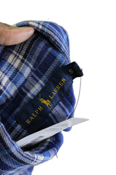Ralph Lauren Women Plaid Cotton Collared Button-Up Long Sleeve Blue Size S